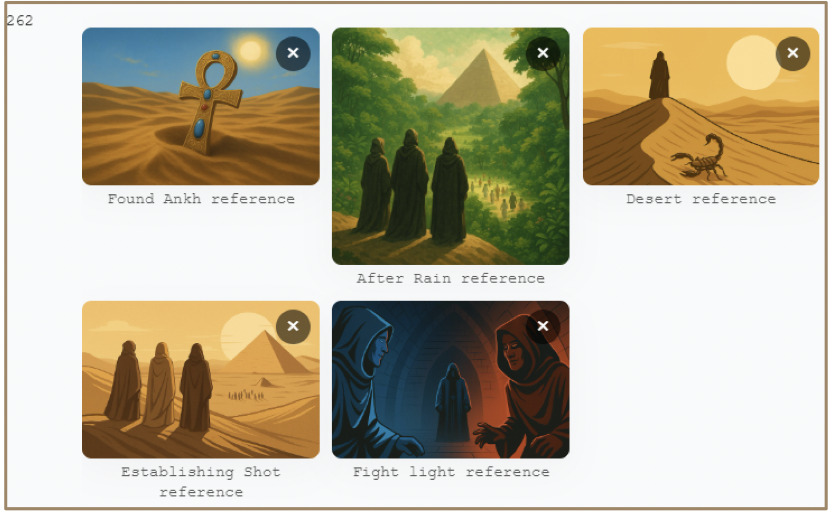 Grid layout organizing multiple assets into a structured mosaic